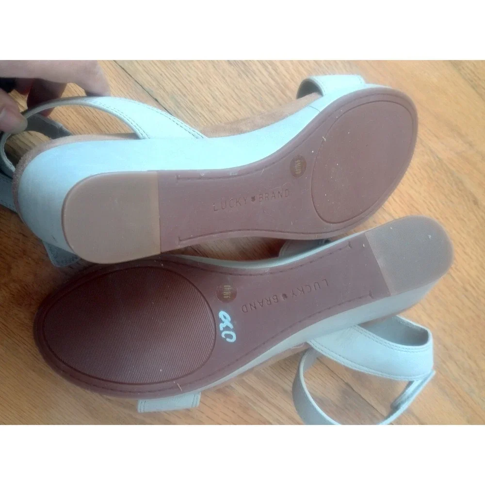 Lucky Brand Kanoa Women's Size 9 M Shoes Beige Leather Strappy Wedge Sandals